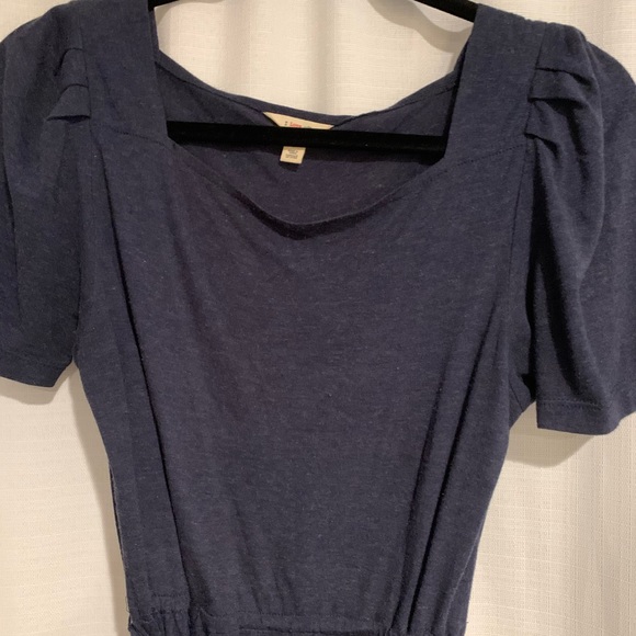 Navy blue dress with puffed sleeves - Picture 2 of 2